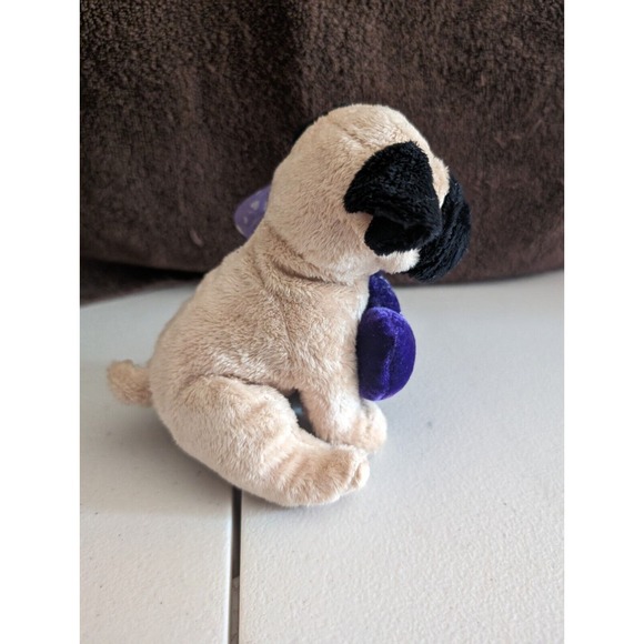 E&J Classic Puggle Dog Plush Stuffed Animal Puppy Beige Puglet Purple Heart Bow - Picture 6 of 8